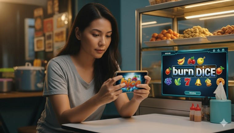 perempuan cantik sedang bermain slot